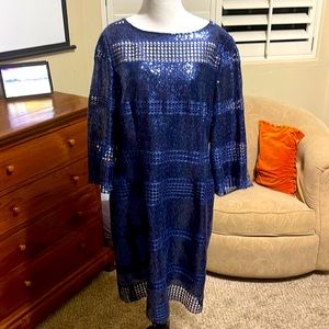 Brand New WITH tags dark blue sequined GORGEOUS knee length cocktail dress